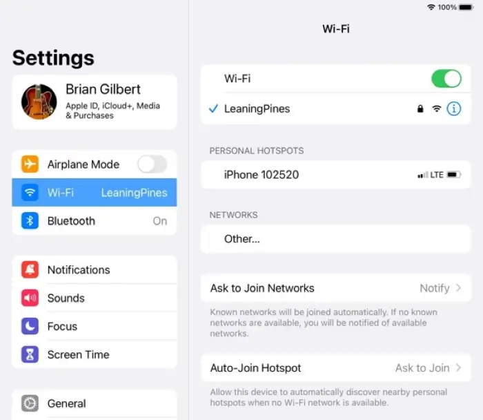 Find WiFi in the Settings menu to see connections.
